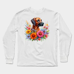 An Rhodesian Ridgeback decorated with beautiful colorful flowers. Long Sleeve T-Shirt